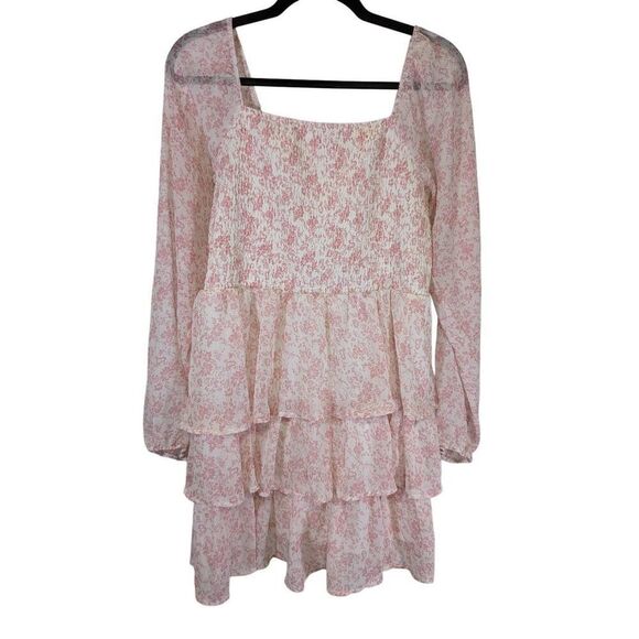 Madden NYC Women's Juniors' Triple Ruffle Smocked Peasant Dress - Picture 1 of 6